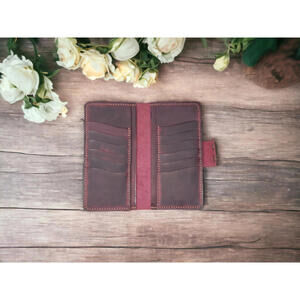 Handmade Leather Women's Full Grain Leather Wallet - Burgundy Red Ladies Wallet